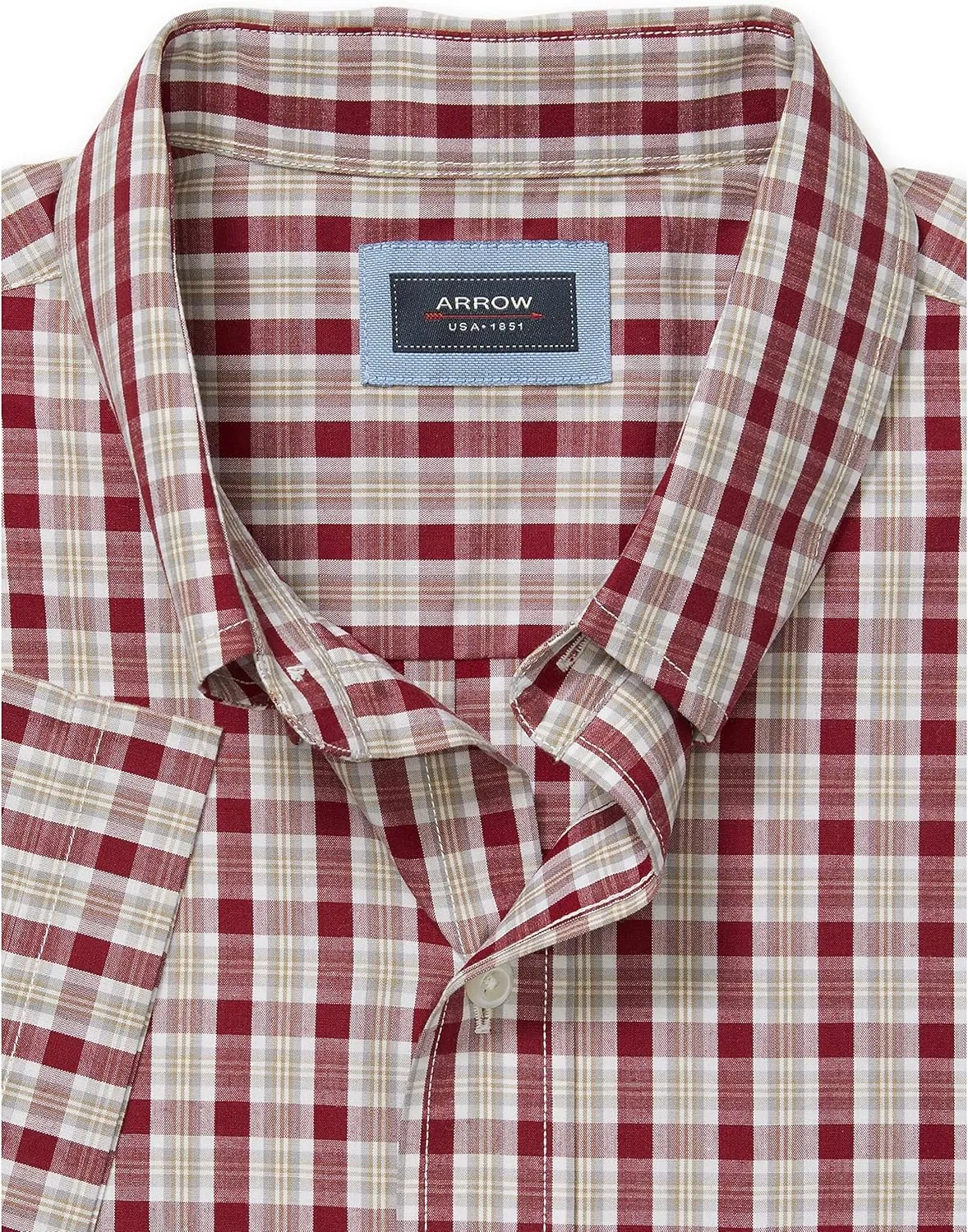 ARROW USA 1851 Men's Hamilton Poplins Short Sleeve Button Down Plaid Shirt
