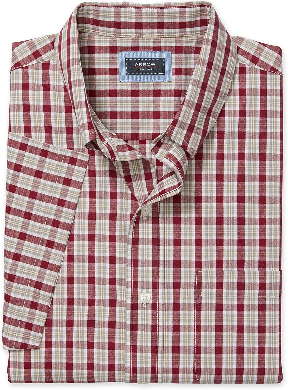 ARROW USA 1851 Men's Hamilton Poplins Short Sleeve Button Down Plaid Shirt