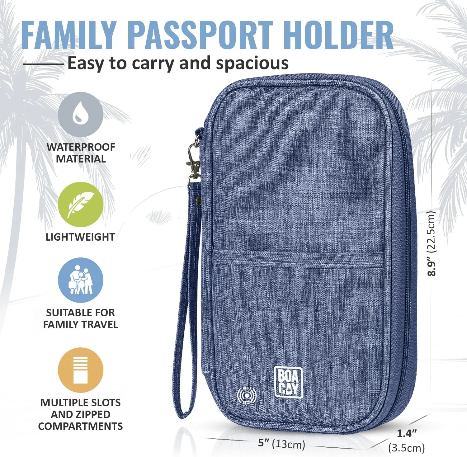 BOACAY Travel Document Organizer with RFID, Family Passport Holder, Wallet for Women & Men, Portable & Waterproof Case for Cards, Boarding Pass, Money