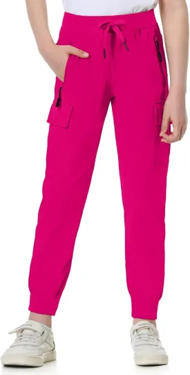 EXARUS Girls Cargo Pants Joggers Slim Fit with Zip Pockets Kids Quick Dry Lightweight Drawstring High Waisted 8-14Y