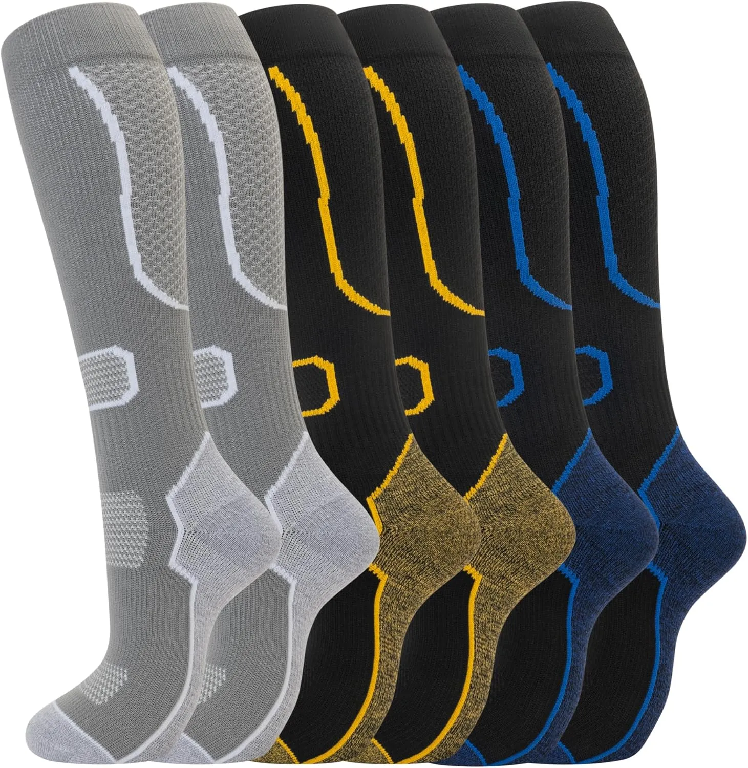 fenglaoda 6 Pairs Compression Socks for Women & Men Knee High Cute Circulation Socks for Nurse Pregnant Travel Athletic