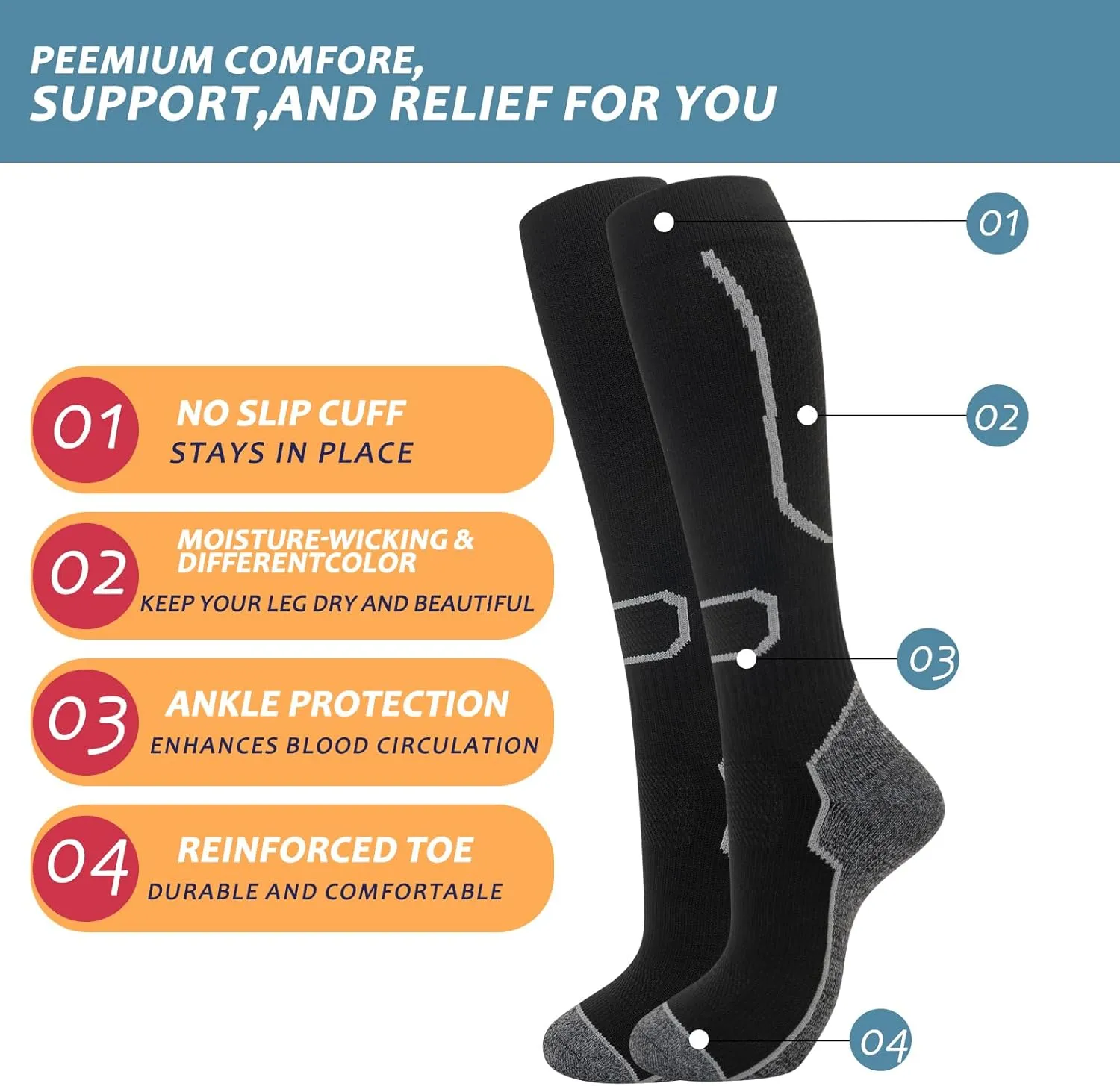 fenglaoda 6 Pairs Compression Socks for Women & Men Knee High Cute Circulation Socks for Nurse Pregnant Travel Athletic