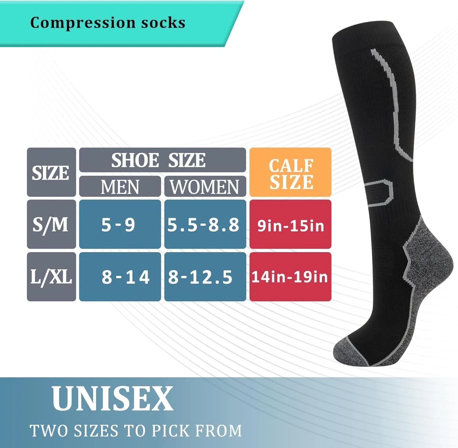 fenglaoda 6 Pairs Compression Socks for Women & Men Knee High Cute Circulation Socks for Nurse Pregnant Travel Athletic