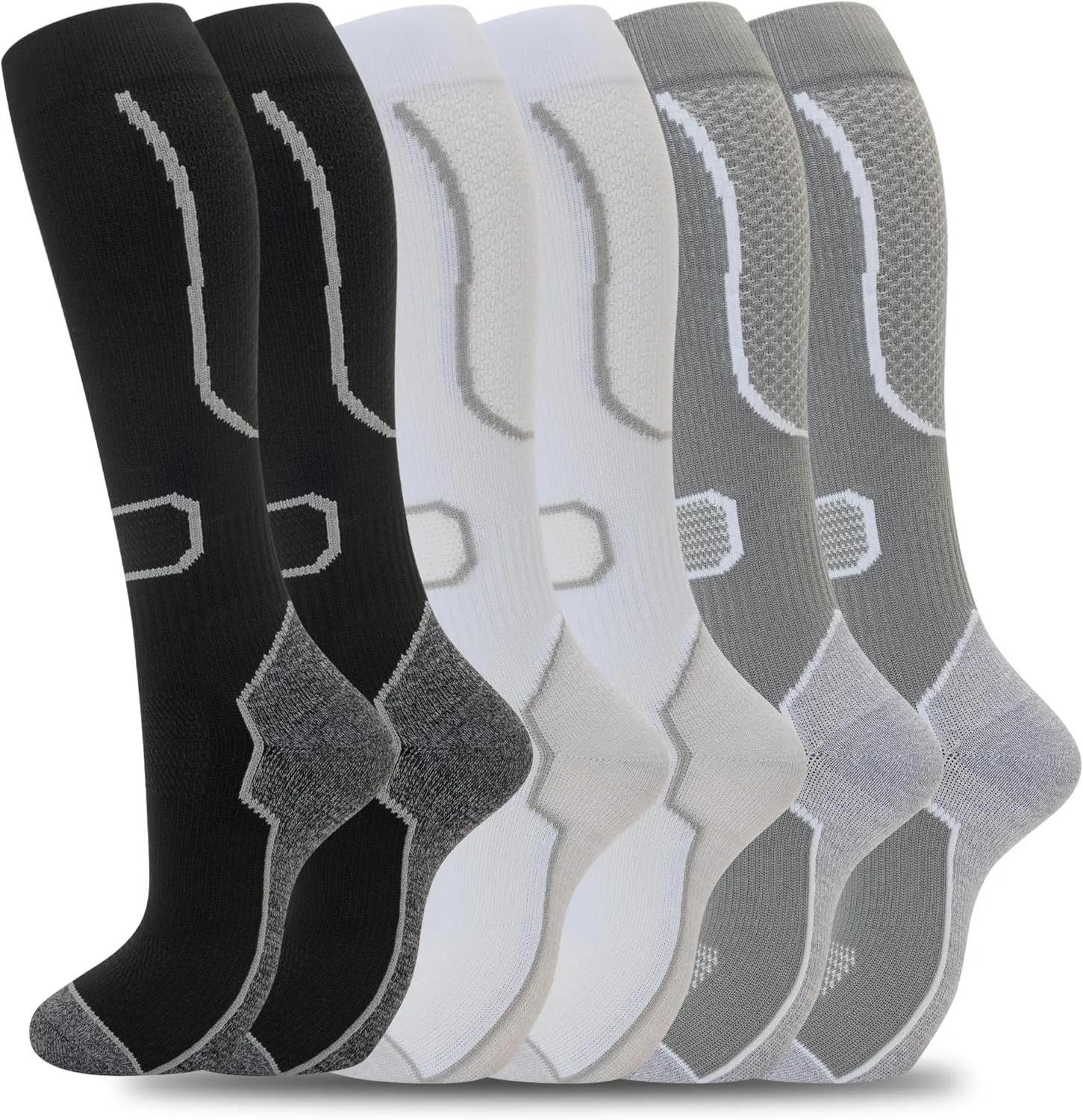 fenglaoda 6 Pairs Compression Socks for Women & Men Knee High Cute Circulation Socks for Nurse Pregnant Travel Athletic