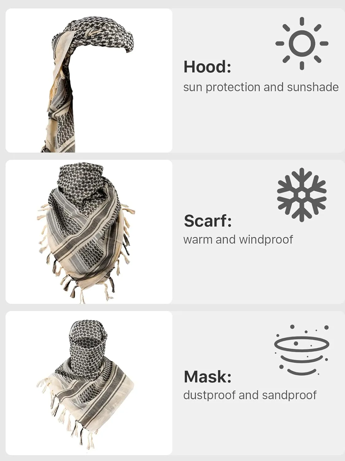 FREE SOLDIER Scarf Military Shemagh Tactical Desert Keffiyeh Head Neck Scarf Arab Wrap with Tassel for Men Women