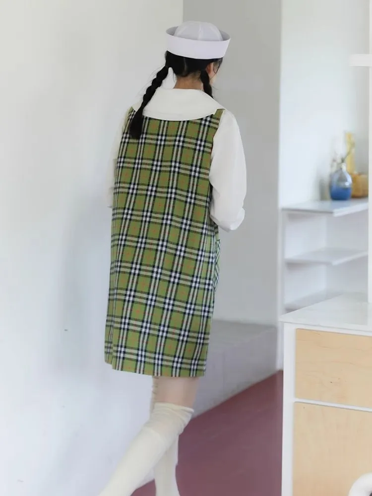 Green Check Vest Tweed Dress【s0000004624】