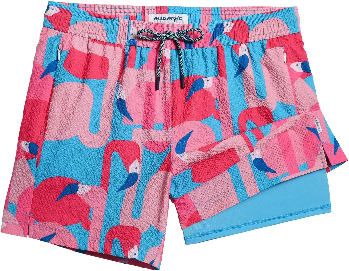 maamgic Men's Swim Trunks 5.5 inch Seersucker 2 in 1 Beach Shorts Quick Dry Bathing Suits with Compression Liner