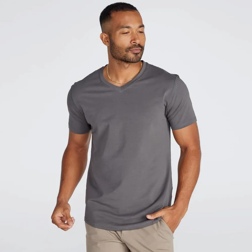 Men's Drop-Cut V-Neck ?C Plain Tshirts for Men ?C Soft Polyester, Cotton, Spandex ?C Moisture Wicking, Wrinkle Resistant