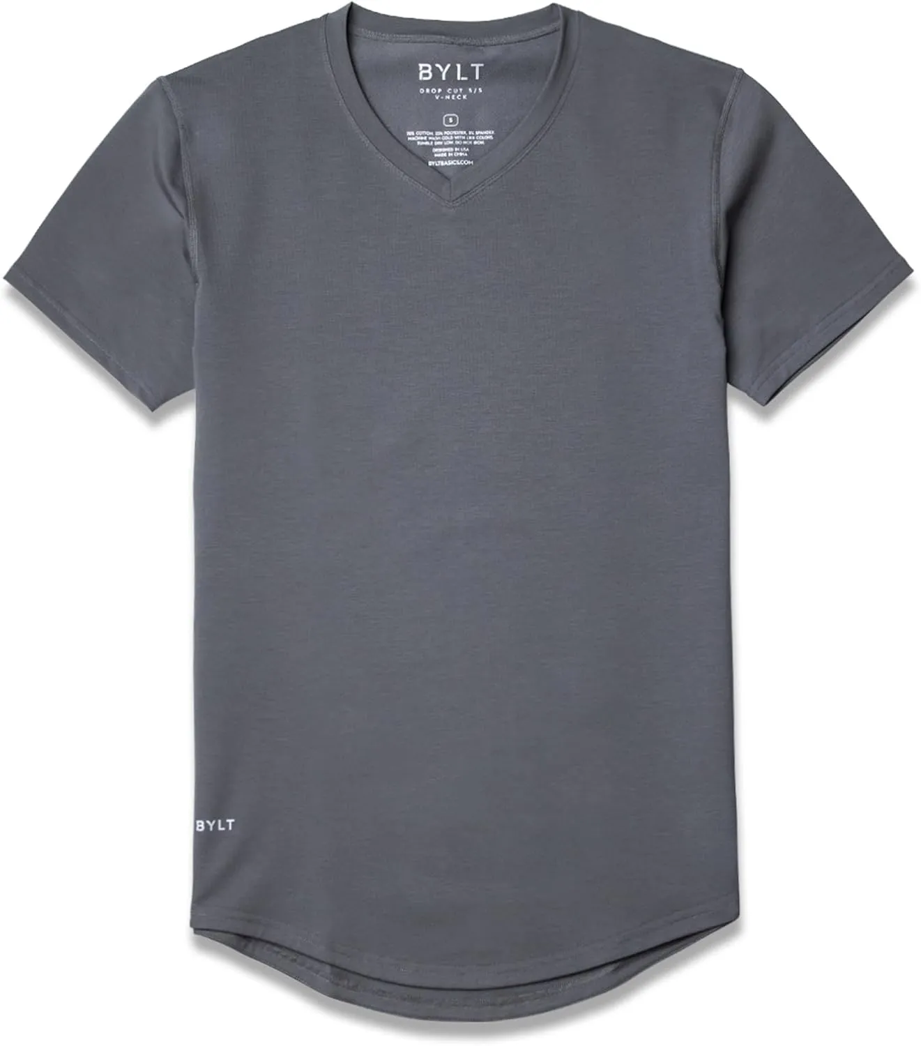 Men's Drop-Cut V-Neck ?C Plain Tshirts for Men ?C Soft Polyester, Cotton, Spandex ?C Moisture Wicking, Wrinkle Resistant