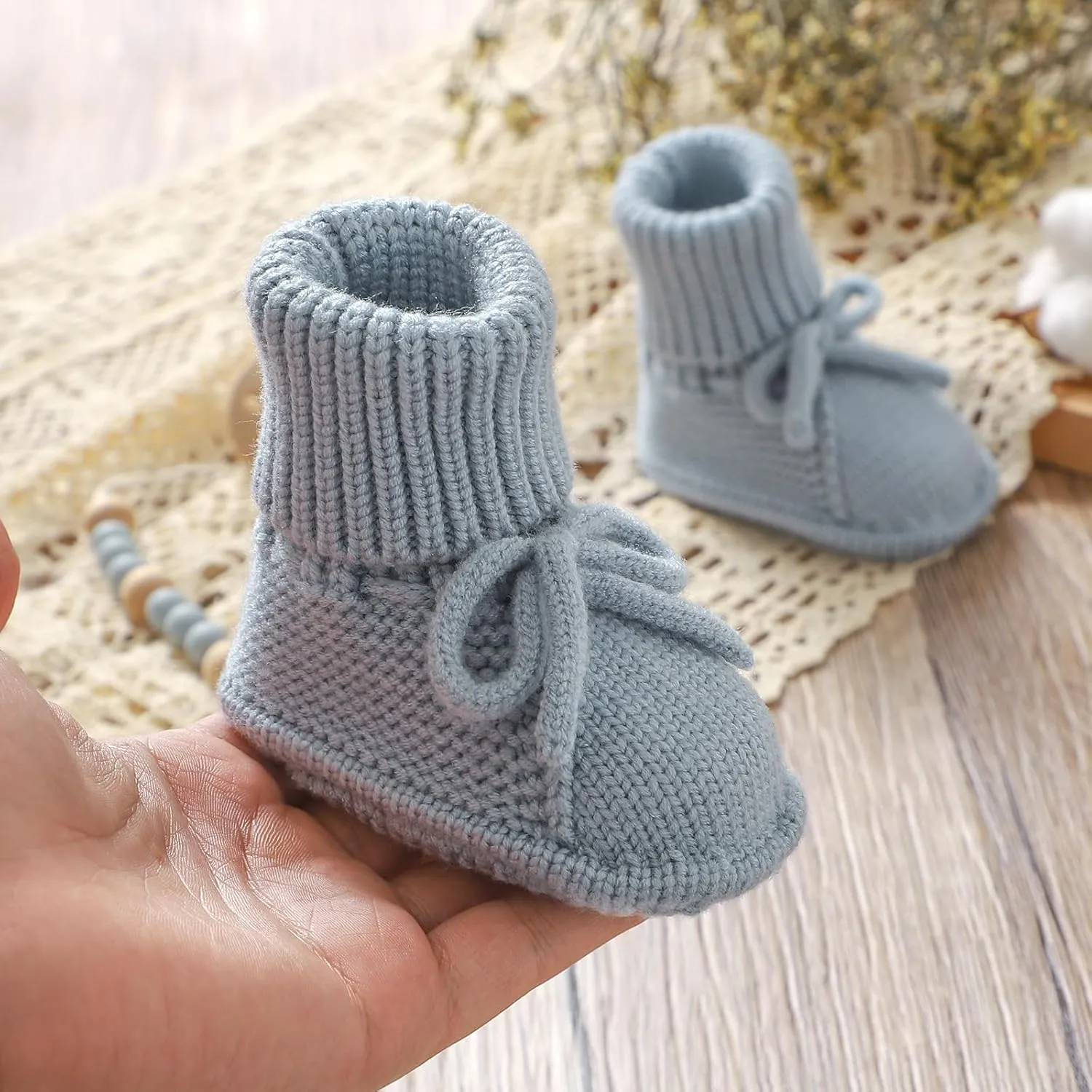 mimixiong Baby Booties Newborn Infant Sock Shoes Hand Knitted Boy and Girl Cozy Shoes