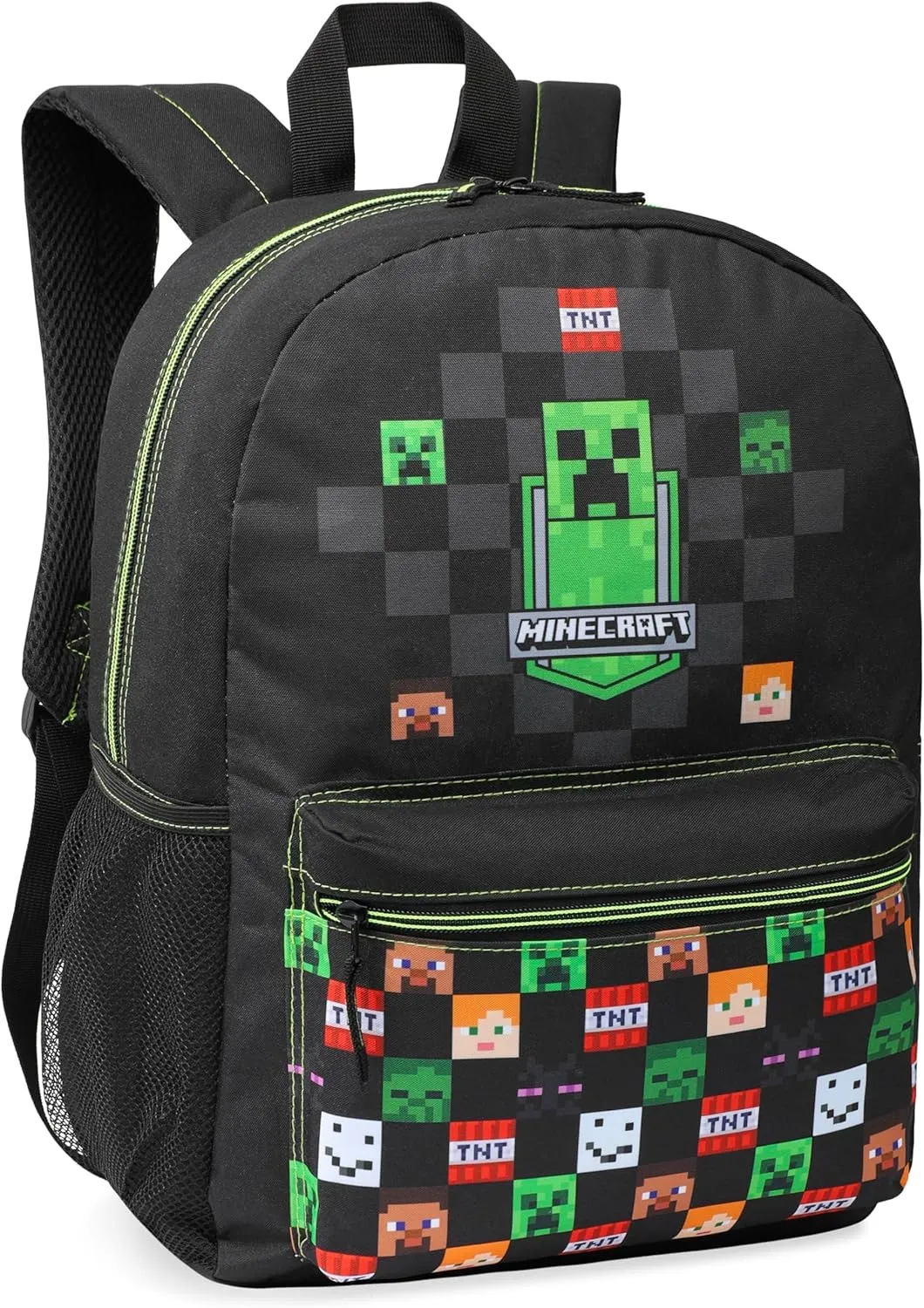 Minecraft Backpack for Boys Kids Teens Adjustable Straps Front Pocket Daypack Backpacks for Sports Gym School Gamer Gifts (Black)