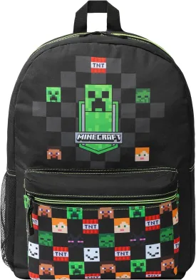 Minecraft Backpack for Boys Kids Teens Adjustable Straps Front Pocket Daypack Backpacks for Sports Gym School Gamer Gifts (Black)