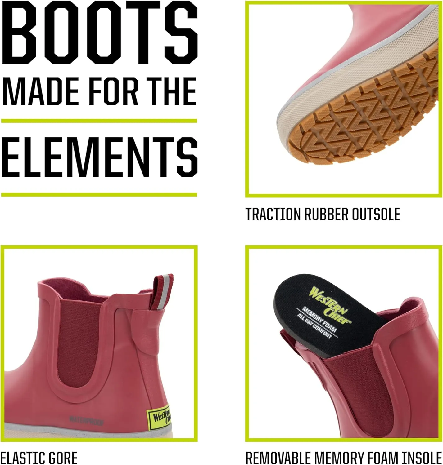 Western Chief Women's Waterproof Element Chelsea Rain Boot with Memory Foam Insole and Slip-Resistant Outsole  Durable and Comfortable for Rainy Days